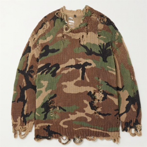 Fashion Cool Oversized Distressed Camouflage Print Cotton Sweater