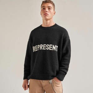 Monogram jacquard men’s knitted sweater High street retro hipster coat
