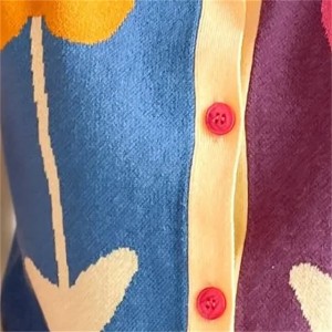 Жаночая мода OEM, даволі цёплы кардіган з кветкавымі рукавамі ў клетку