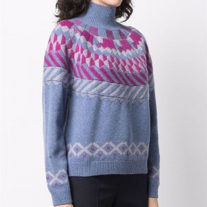Hot selling women’s turtleneck jacquard knit pullover