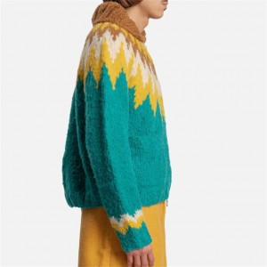 Kantong Lengan Panjang Buatan Tangan Nordic Brown Green Boys Cardigan Sweater