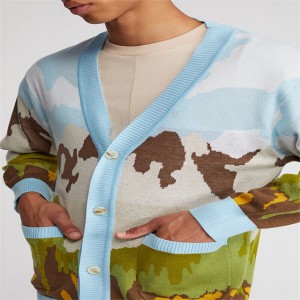Long Sleeve Button Up Scenic Cardigan Sweater For Men