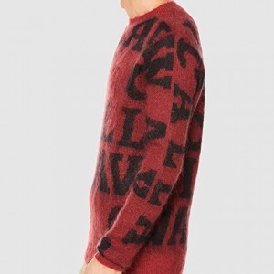 Sweater rajutan jacquard monogram mohair atasan rajutan crewneck pria.
