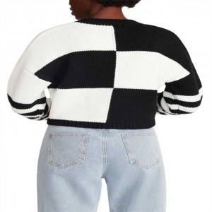 OEM High Quality Black White Crew Collum Pullover Sweater