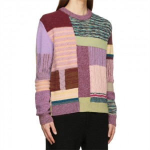 Нестандартний светр з довгим рукавом у стилі печворк із круглим вирізом
