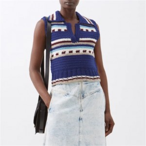 Ladies V Neck Summer Crocheted Merino Sweater Vest