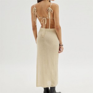 OEM Nice Quality Elegant Crochet Backless Midi Long Dress