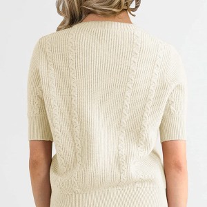 Sweater musim semi wanita lengan pendek atasan kaos pullover leher awak ringan rajutan tali lembut