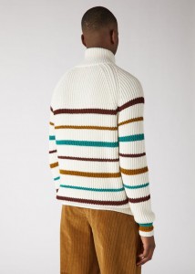 Pulôver de manga comprida de alta qualidade OEM com meio zíper suéter masculino casual com linhas coloridas