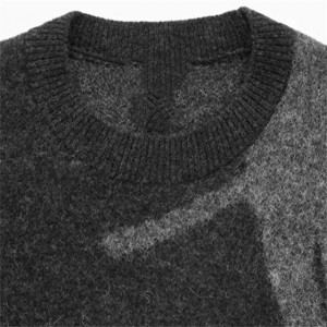 Sweater Knit Lelaki Leher Kru Jacquard Alpaca Blend Jumper Hitam
