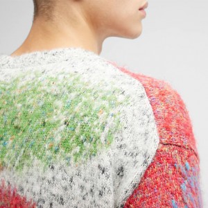 Pánský pletený svetr s kulatým výstřihem a dlouhým rukávem s květinovým potiskem