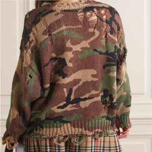 Fashion Cool Oversized Distressed Camouflage Print Բամբակյա սվիտեր