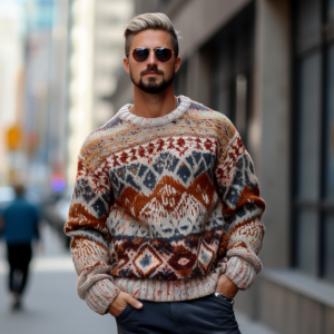 2024 Custom LOGO OEM & ODM mænd sweater Jacquard mønster strik pullover Strik top vinter rund hals bomuld strikkede sweatere mænd