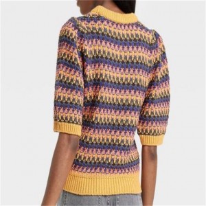 Ženski pulover z napihnjenimi rokavi in ​​ovratnikom Rainbow Design