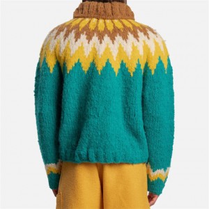 लंबी आस्तीन वाली पॉकेट हस्तनिर्मित नॉर्डिक भूरा हरा लड़कों का कार्डिगन स्वेटर