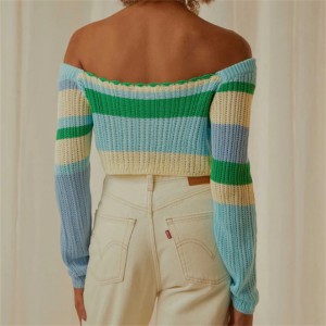 सेक्सी क्रोकेट टॉप नीला हरा मल्टी महिला फैशन स्वेटर