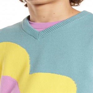 पुरुषों के लिए उच्च गुणवत्ता वाले जैक्वार्ड फूल पैटर्न कॉटन ब्लेंड बनियान बुना स्वेटर