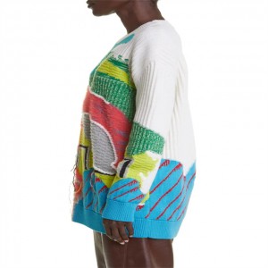 Sweater Campuran Wol Tekstur Rajutan Sweater Lengan Panjang Pria