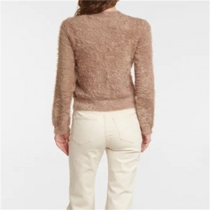 कस्टम उच्च गुणवत्ता रोएंदार लंबी आस्तीन इंटार्सिया बुना स्वेटर कार्डिगन