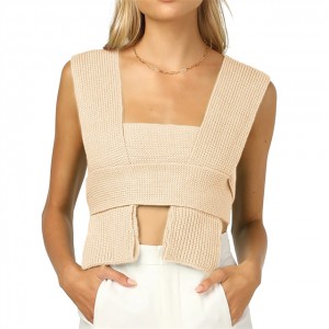 Women’s Crop Summer Sweater Sleeveless Knitted V Neck Vest Top