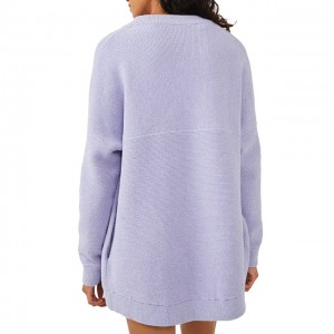 Cardigã de malha roxo fino e suave, suéter desleixado para mulheres