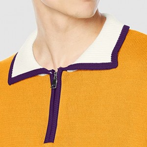 Polo-hals sweater til mænd i jacquardvævet halv lynlås herretrøje.
