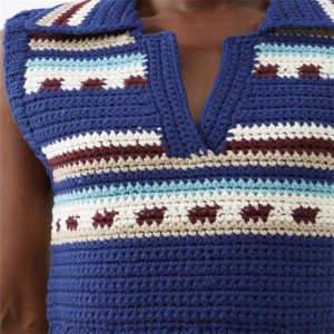 Colete de suéter Merino de crochê de verão feminino personalizado com decote em V
