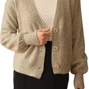 Sweater kardigan kasual atasan rajutan butang lengan panjang wanita