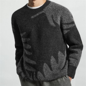 Muški pleteni džemperi s okruglim izrezom, crni džemper od mješavine alpake od žakarda