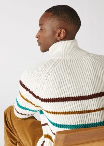 Pulôver de manga comprida de alta qualidade OEM com meio zíper suéter masculino casual com linhas coloridas