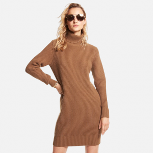 High quality ribbed sweater cashmere blend turtleneck sweater dress