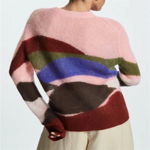 Pielāgots žakarda augstas kvalitātes daudzkrāsu regulāri pieguļošs mohēras džemperis