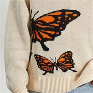 OEM Knitted Jacquard Butterfly Crew Sweater
