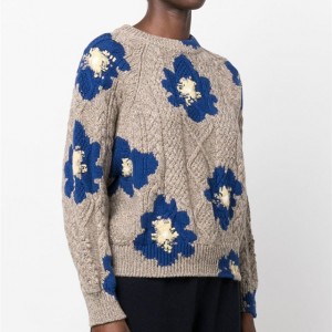 2023 Ny damegenser Cashmere-genser med blomstertrykk