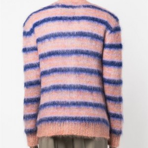 Męski sweter w tęczowe, moherowe paski, sweter z dekoltem w kształcie litery V