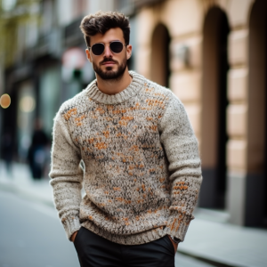 2024 Custom LOGO OEM & ODM men sweater Jacquard pattern knitwear pullover Knit top winter crew neck cotton knitted sweaters men