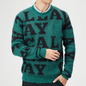 Машки плетен џемпер со жаккард плетен врвен мохер монограм.
