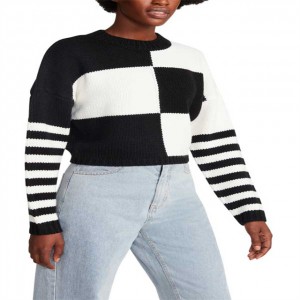 OEM High Quality Black White Crew stûyê Pullover Sweater