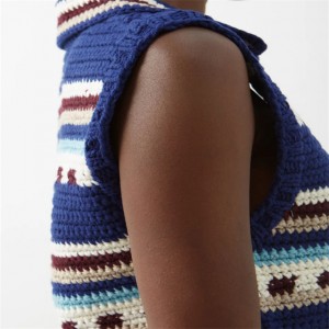 Aṣa Ladies V Ọrun Summer Crocheted Merino Sweater aṣọ awọleke