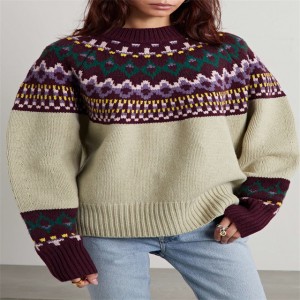 Lange mouwen geometryske Jacquard Winter Warm Losse wollen sweater