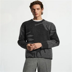 Vīriešu trikotāžas džemperi, melns žakarda, Alpaka maisījuma džemperis