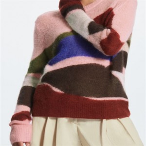 Visokokakovosten večbarvni pulover iz moherja običajnega kroja iz žakarda po meri