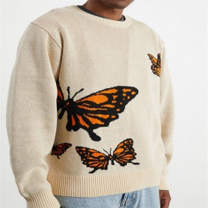 OEM High Quality Knitted Jacquard Butterfly Crew Sweater