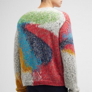 Round Neck Long Sleeve Knitted Men’s Floral-Print Crewneck Sweater