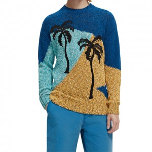 Sweater Crewneck Karya Seni Blok Warna Pria