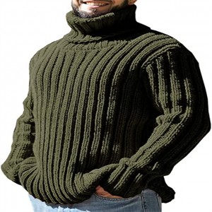 Turtleneck Winter Thick Ribbed Loose Fit Pullover Knitwear Cable Knit Sweater For Men