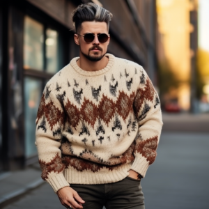 2024 LOGO me porosi Triko për meshkuj OEM & ODM pulovër trikotazh me model jacquard Triko për meshkuj me jakë të sipërme të ekuipazhit dimëror të thurura me pambuk