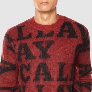 Мъжки плетен пуловер от жакард от мохер и монограм с кръгла яка.