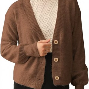 Lässiger Cardigan-Pullover mit langärmeligem Knopfstrickoberteil für Damen