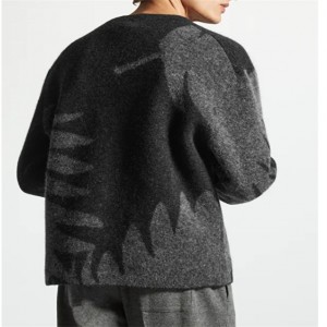 Mens Knit Sweaters Crew Neck Black Jacquard Alpaca Blend Jumper